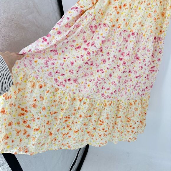 Arula Floral Square Neck Shoulder Tie Tiered Maternity Friendly Midi Dress 2X - Picture 13 of 14